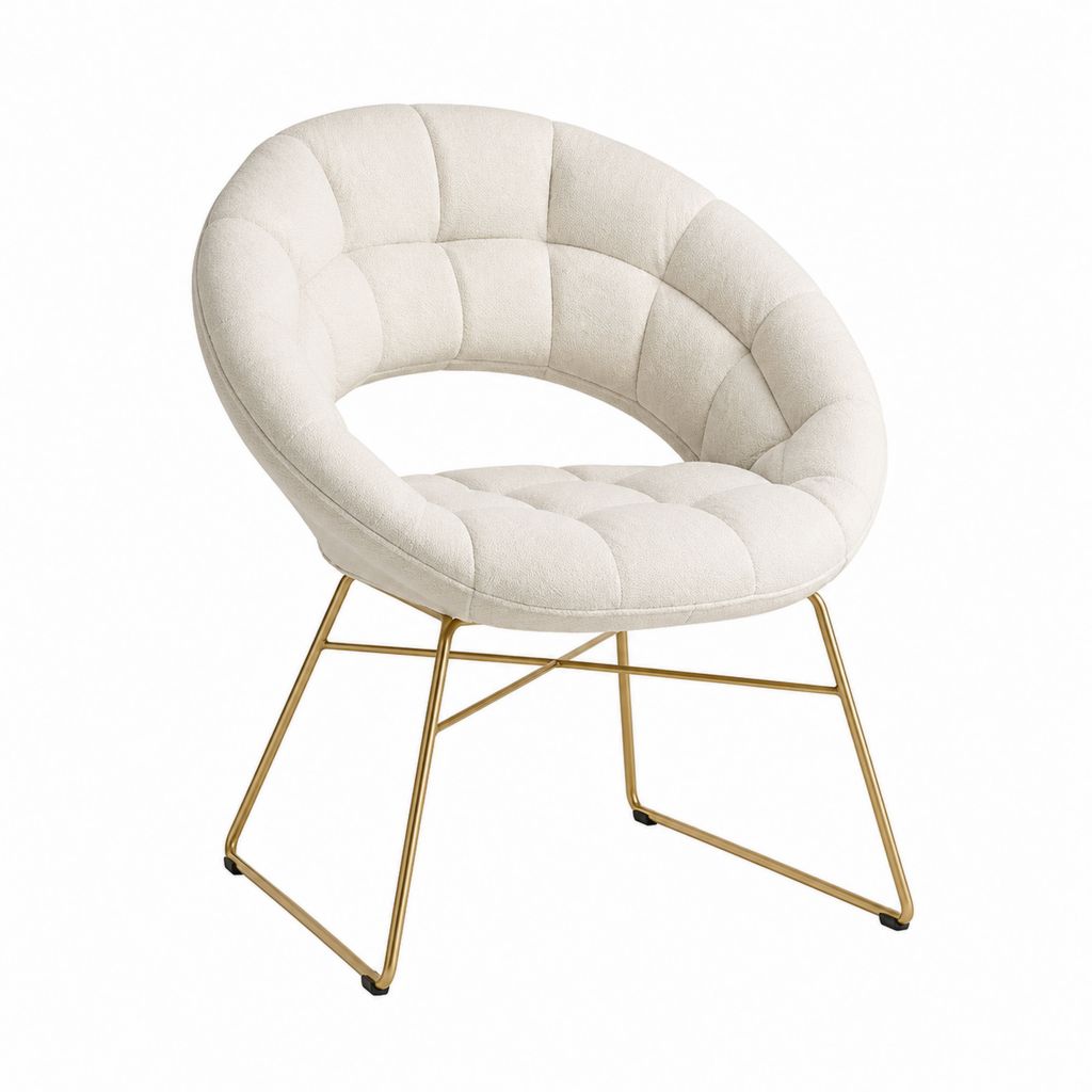 Sessel Cremeweiß mit Polyesterbezug und Stahlgestell Gold 78 x 75 x 76 cm