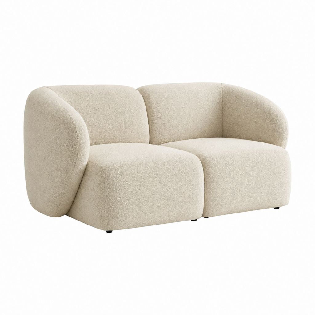 2-Sitzer Sofa Creme mit Polyester-Bouclé Bezug abgerundete Form 160 x 90 x 70 cm
