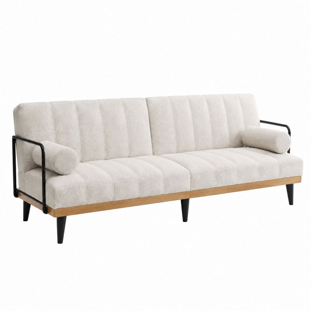 3-Sitzer Sofa Creme Polyester Rechteckig 210 x 82 x 82 cm