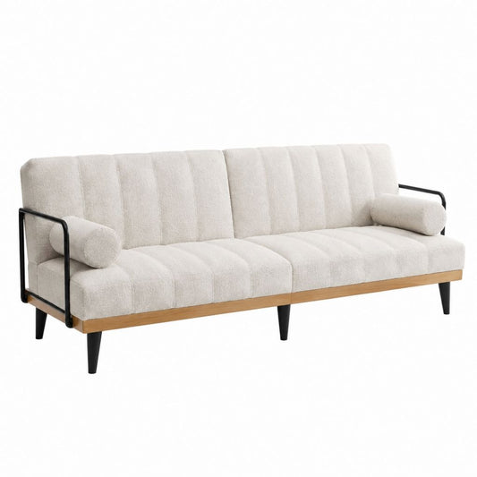 3-Sitzer Sofa Creme Polyester Rechteckig 210 x 82 x 82 cm