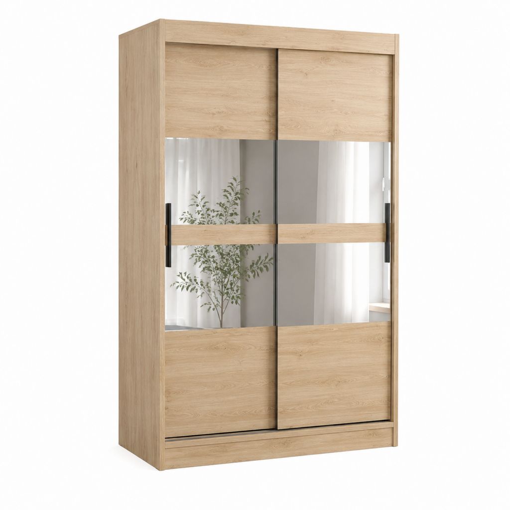 Schwebetürenschrank Eiche Sonoma Spanplatte mit Spiegel rechteckig 120 x 60 x 200 cm