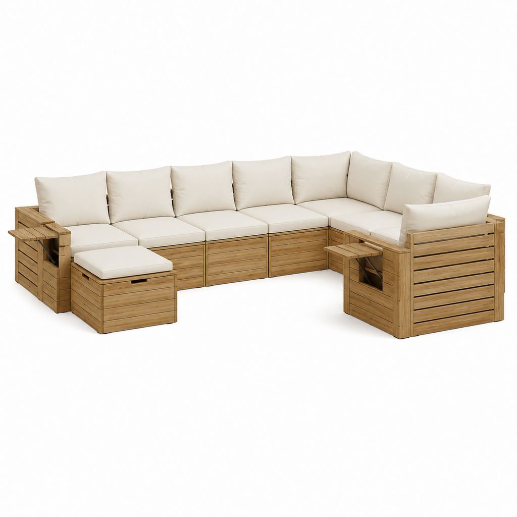 Gartensofa Ecklounge 7-teilig naturfarben Akazienholz cremefarben 270 x 205 x 70 cm