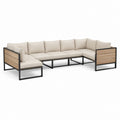 Gartenlounge Ecksofa 5-teilig Beige mit Akazienholz und Stahlgestell 300 x 220 x 70 cm