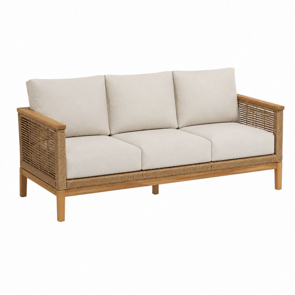 3-Sitzer Gartensofa Beige mit Akazien-Massivholz und PE-Rattan 180 x 75 x 75 cm