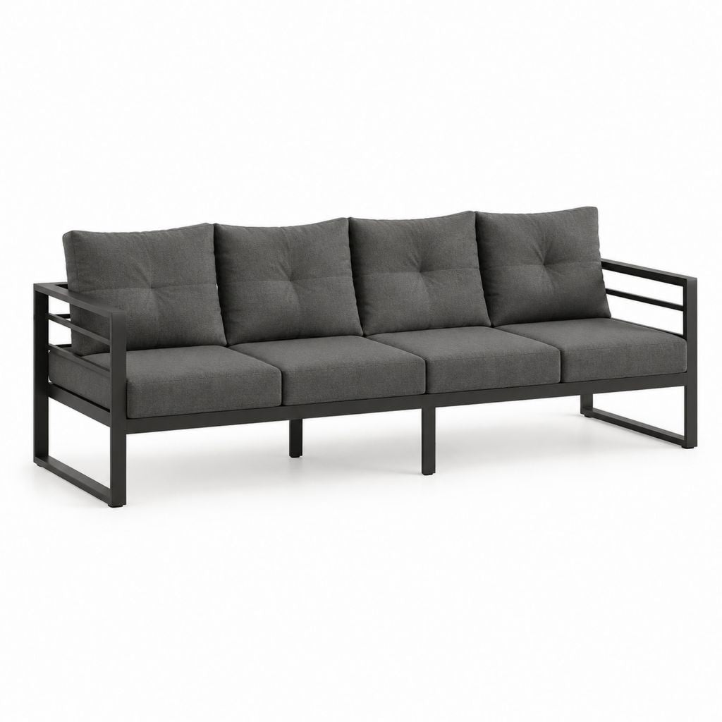 4-Sitzer Gartensofa Dunkelgrau Stahl Polyester 250 x 75 x 65 cm