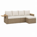 Gartensofa Ecksofa 4-Sitzer Naturbeige PE-Geflecht L-Form 220 x 150 x 80 cm mit klappbarem Beistelltisch