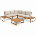 Gartenlounge Set Ecksofa mit Couchtisch Beige Braun Akazienholz Polyester 250 x 250 x 70 cm
