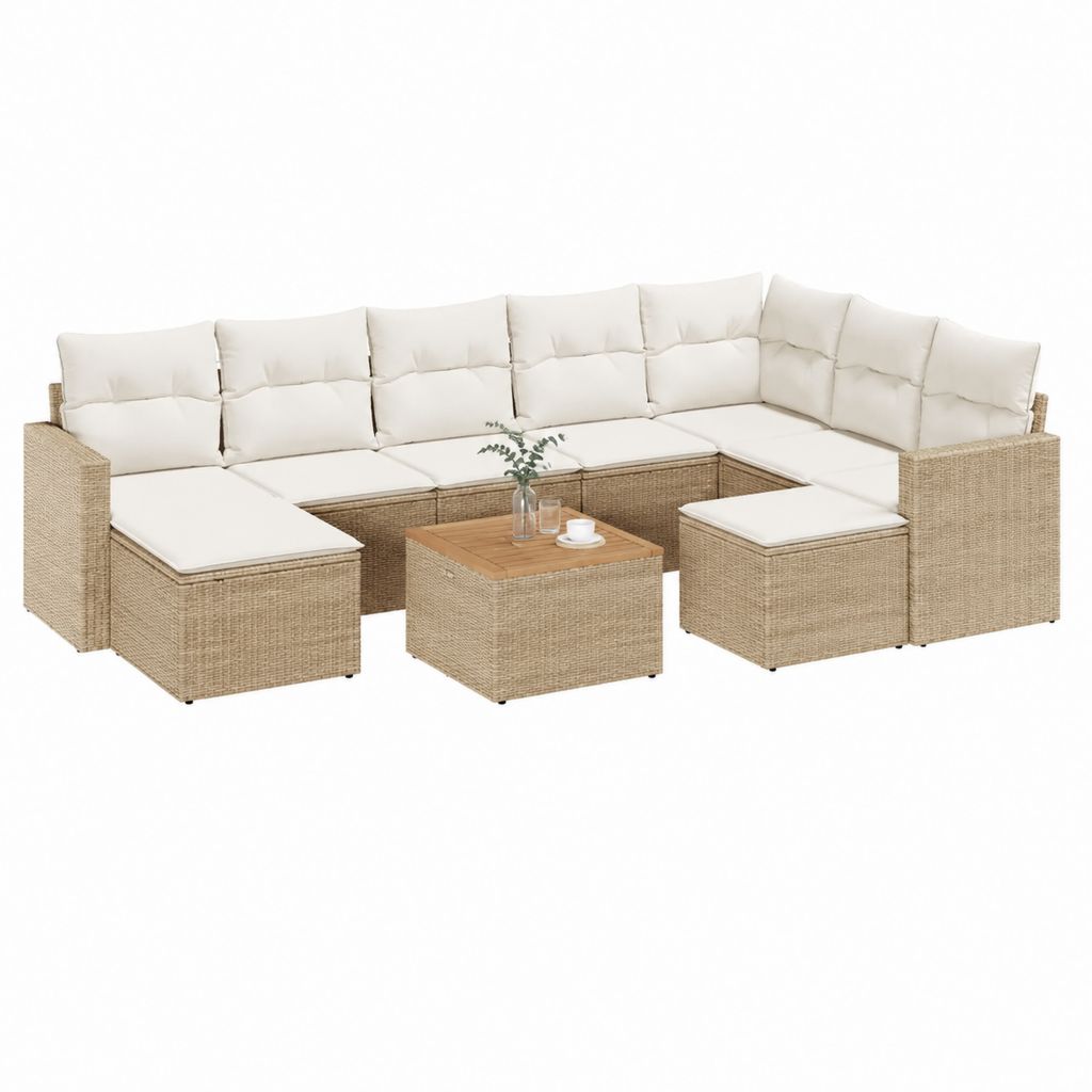 7-teiliges Gartensofa Lounge Set Natur Beige PE-Rattan U-Form 280 x 210 x 70 cm