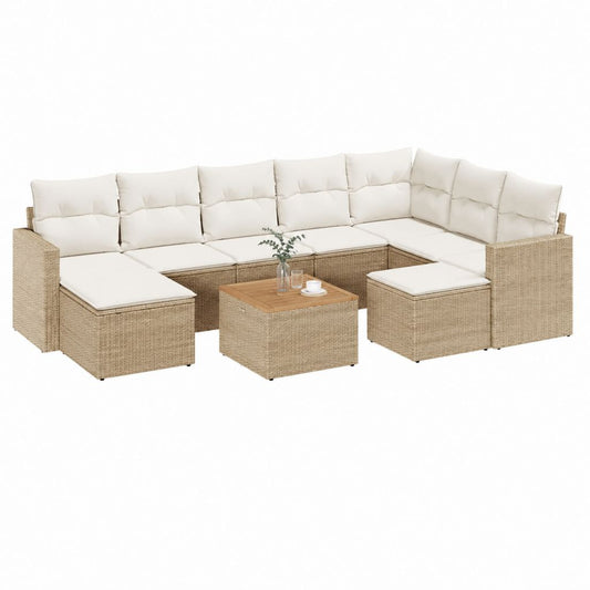 7-teiliges Gartensofa Lounge Set Natur Beige PE-Rattan U-Form 280 x 210 x 70 cm