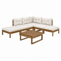 6-teiliges Gartensofa Set Creme Massivholz L-Form 220 x 220 x 70 cm