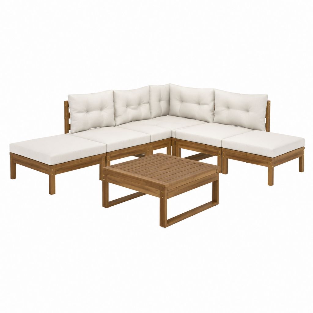 6-teiliges Gartensofa Set Creme Massivholz L-Form 220 x 220 x 70 cm