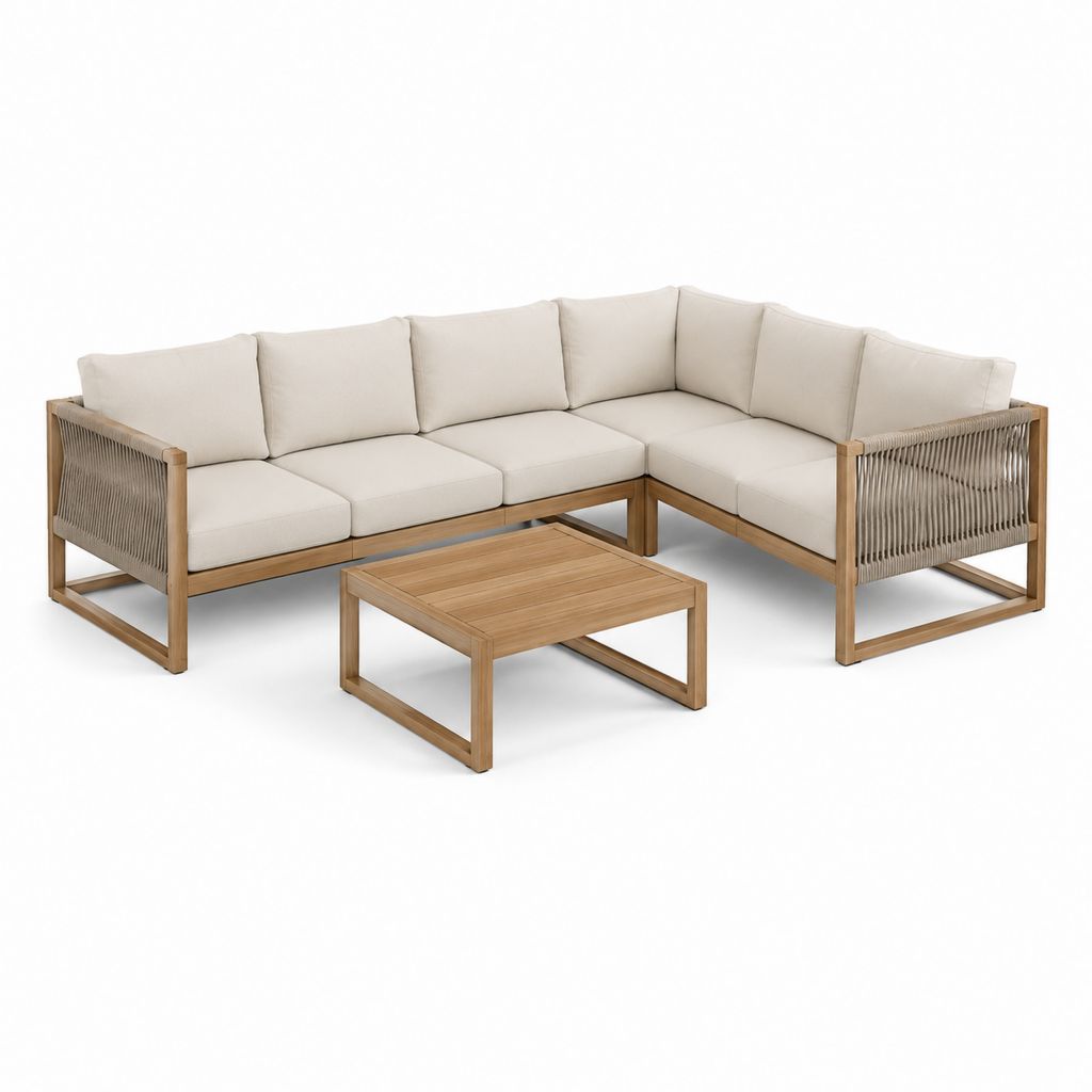 Garten Ecklounge Set Beige aus Akazien-Massivholz mit Polyesterkissen 250 x 250 x 68 cm